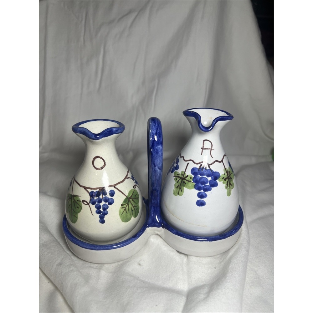Hand Painted Italian Ceramic Oil & Vinegar Cruet Set Ceramiche Giovanni Vietri